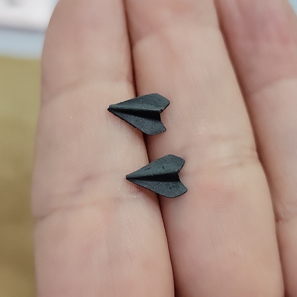 Ceramic Paper Airplane Stud Earrings - Picture 5 of 6
